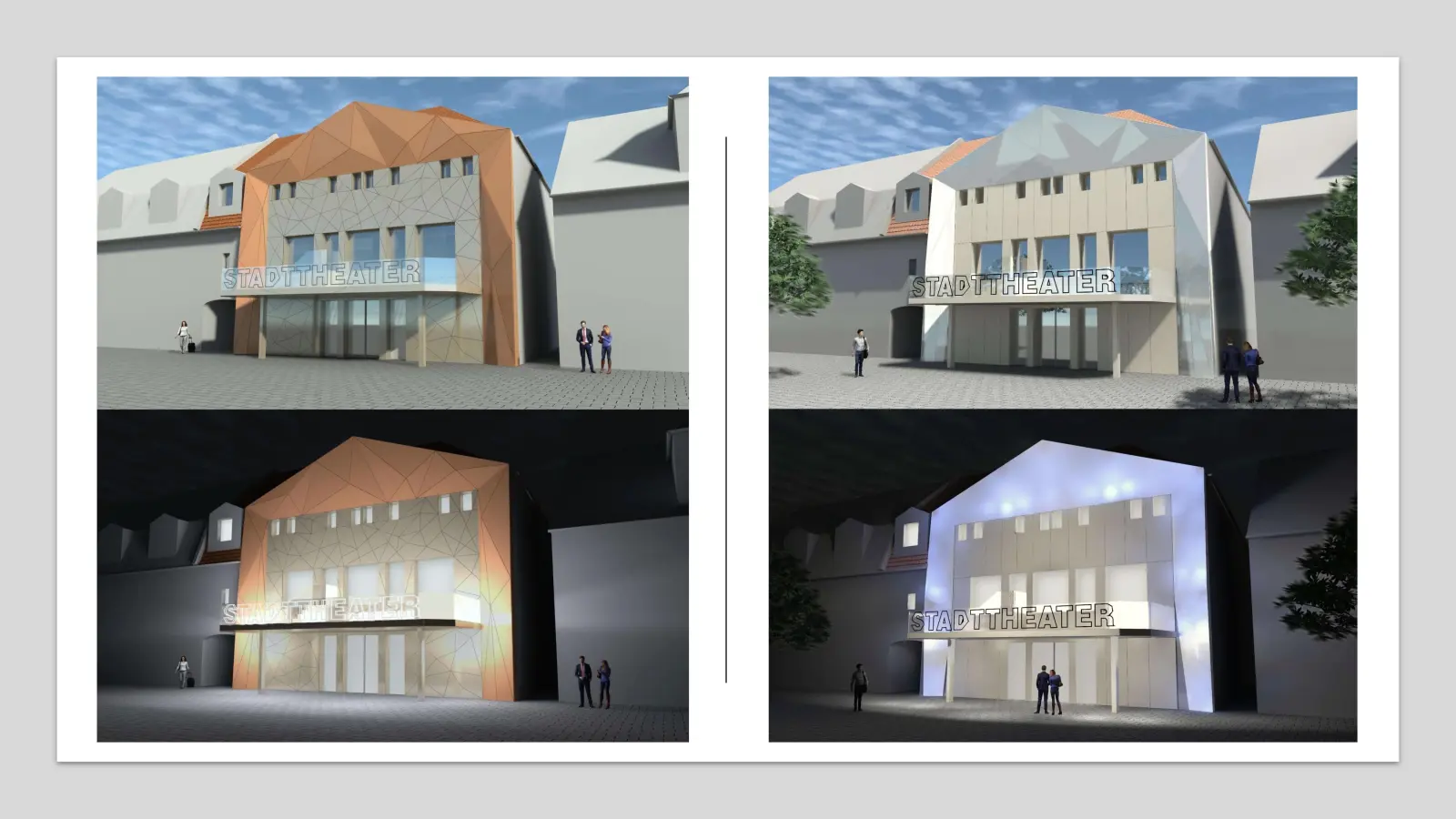 Künftige Fassadengestaltung: Zwei Varianten gegenübergestellt. (Grafik: Visualisierung DODEMO MODULAR
ARQUITECTURA)