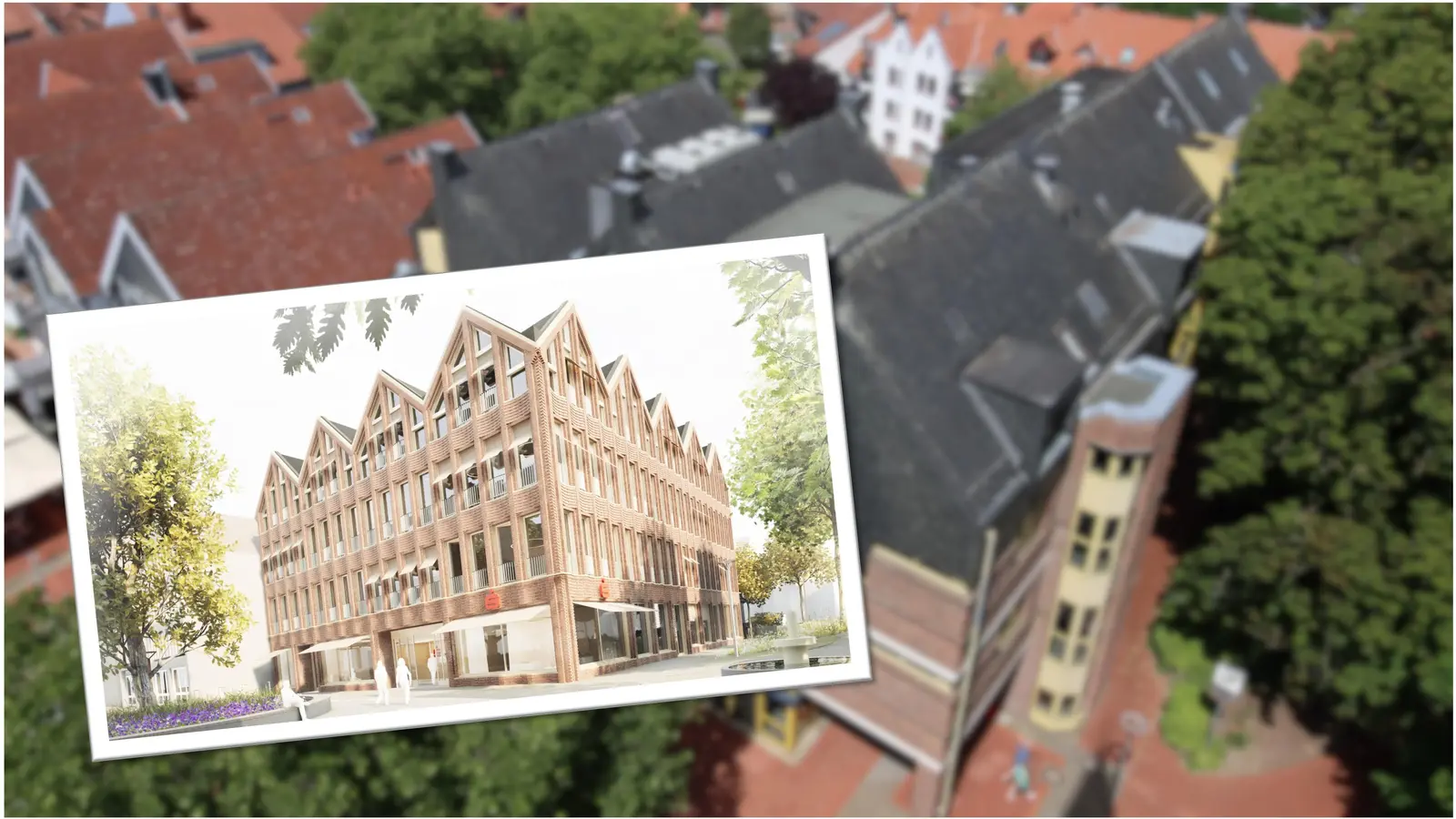 Start für die Großbaustelle: Die Sparkasse Hannover baut ein neues BeratungsCenter. (Foto: tau, Sparkasse Hannover, Bildmontage)