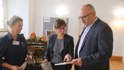 Im Gespräch (v.li.): Dagmar Schmidt (Naturpark Steinhuder Meer), Doreen Juffa und Moderator Matthias Apitz.  (Foto: gi)