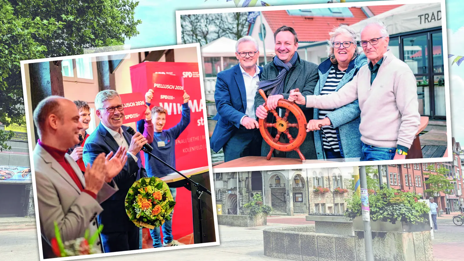 Kampf ums Rathaus: Bislang bewerben sich zwei Kandidaten. (Foto: tau, privat, Felix Müller, Bildmontage)