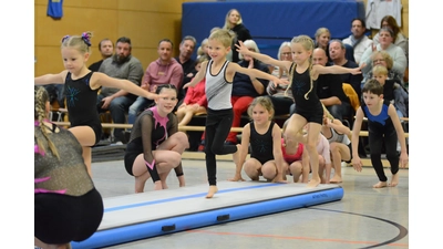 Auf dem kleinen Airtrack: Die Nachwuchsturner des TSV Kolenfeld. (Foto: privat)