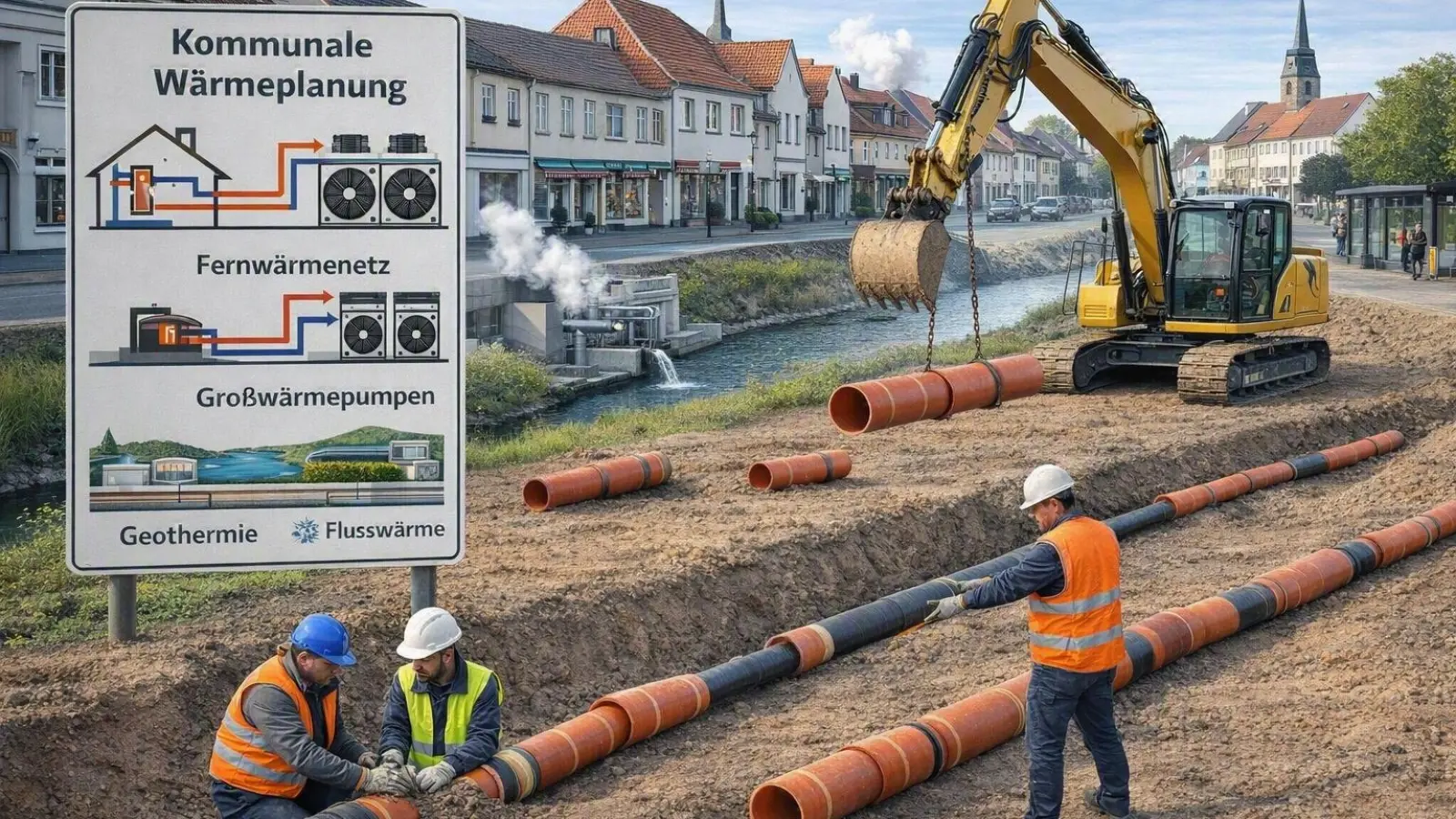 Kommunale Wärmeplanung: Untersucht wird derzeit die Machbarkeit eines Wärmenetzes mit verschiedenen Versorgungsvarianten.  (Foto: KI generiertes Bild)
