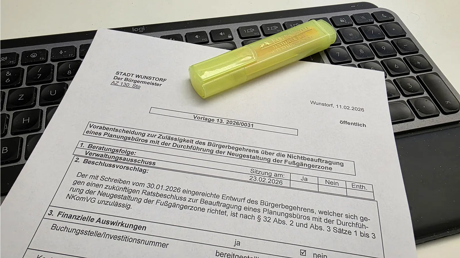 Aktuelle Vorlage: Die Vorabentscheidung zur Zulässigkeit des Bürgerbegehrens. (Foto: tau)