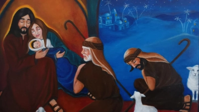 Dieses Bild in einer Größe von 30 mal 40 Zentimeter ist eine Weihnachtskarte. Es verbirgt sich dahinter eine Geschichte, die die Künstlerin während der Ausstellung gerne erzählt.  (Foto: privat)