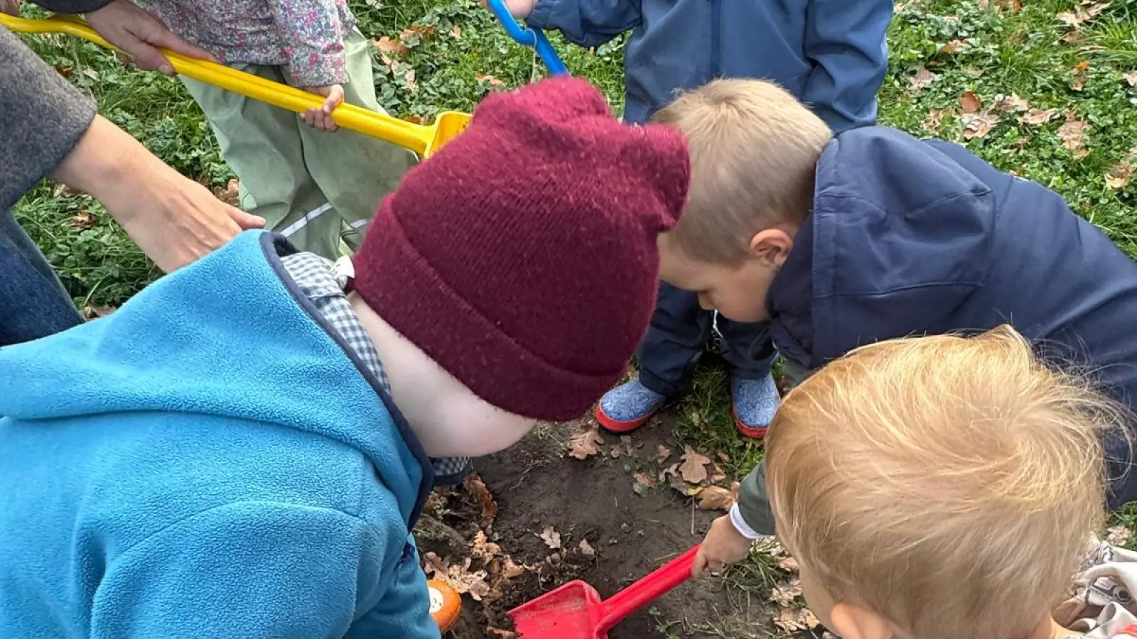 Apfelbaum wird gepflanzt: Die Kinder helfen mit. (Foto: privat)