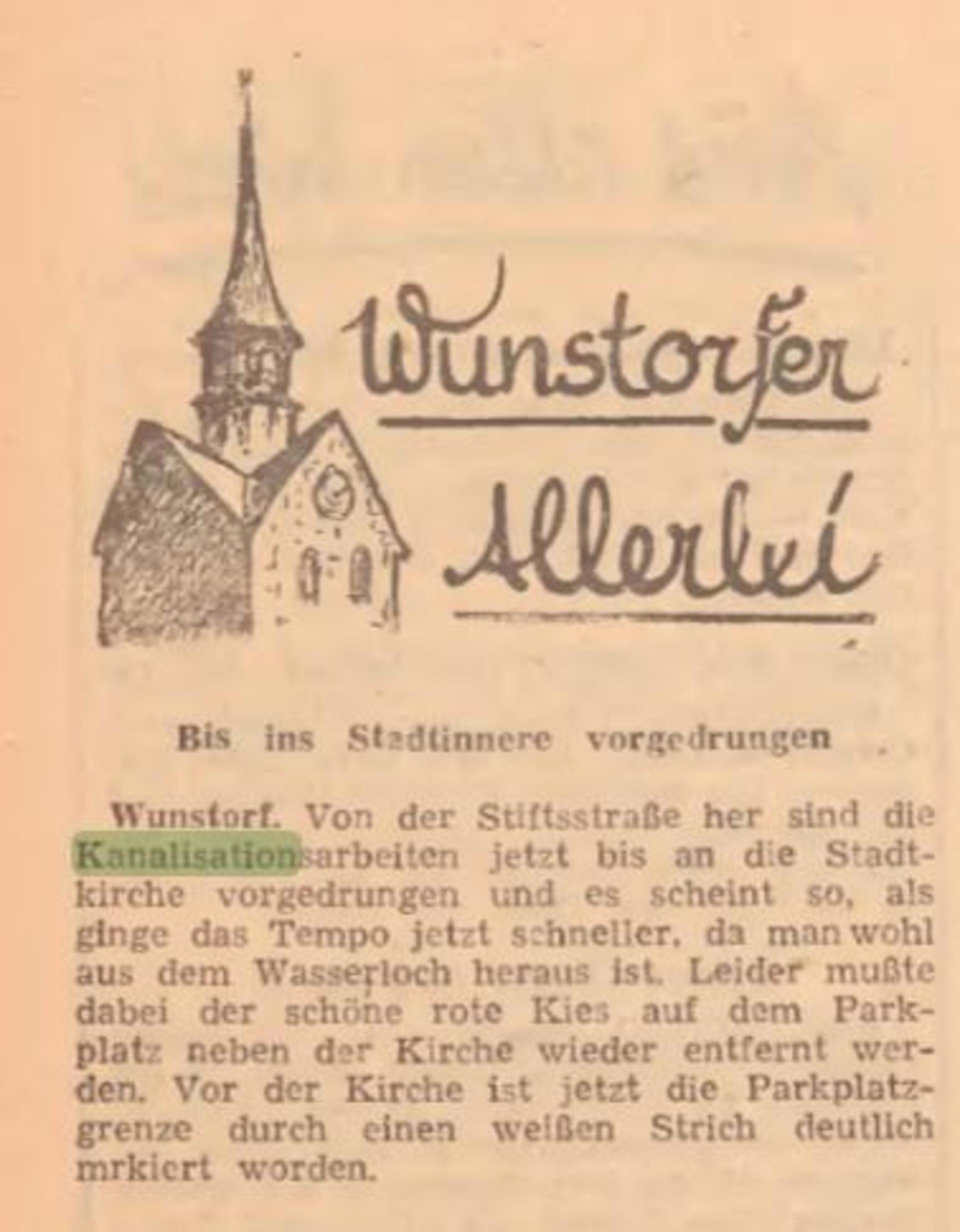 Stiftsstraße fertig, Wunstorfer Zeitung 08.08.1957. (Foto: privat)
