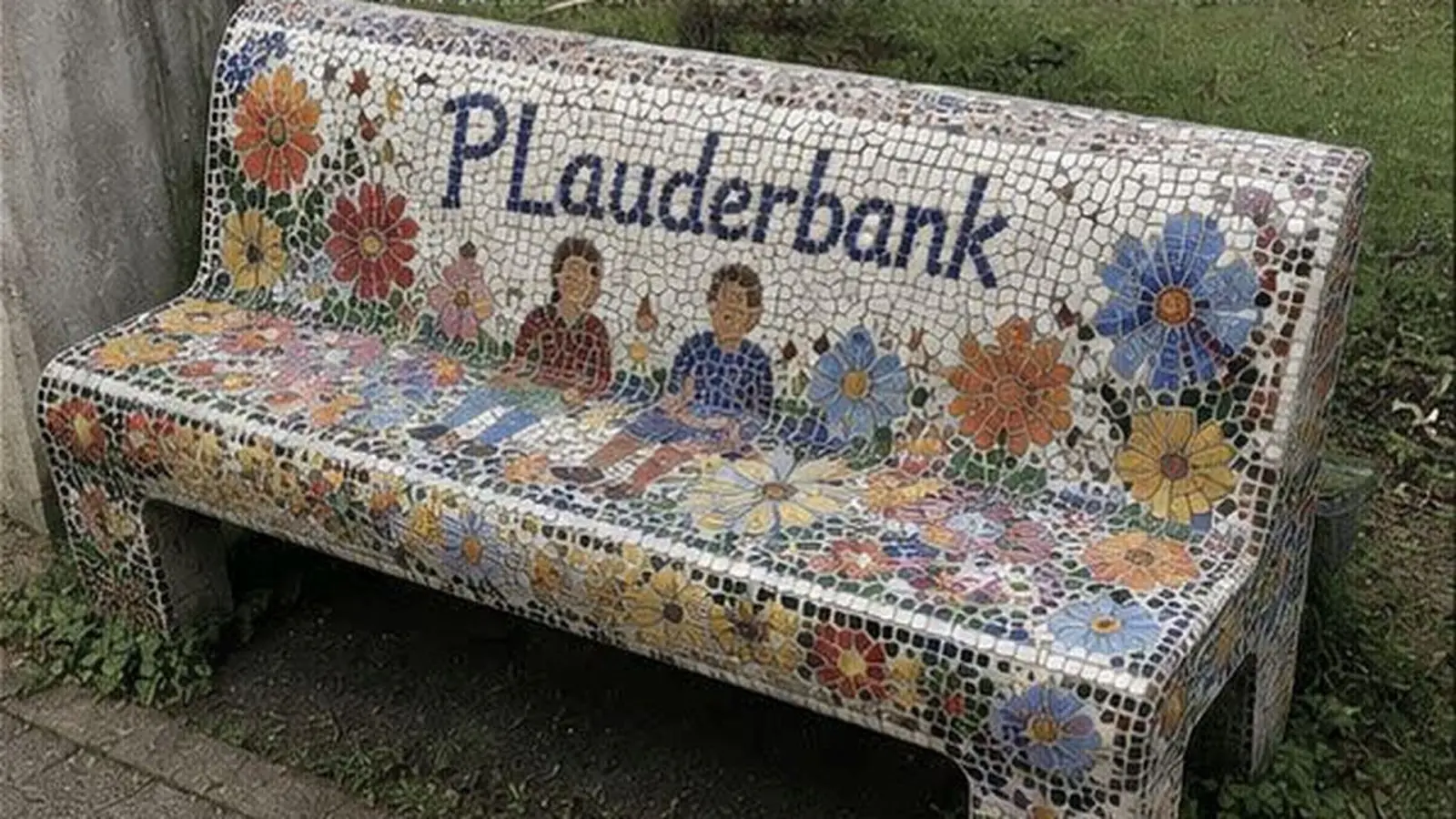 So könnte sie aussehen: Die Plauderbank aus Mosaiksteinen.  (Foto: KI generiertes Bild)