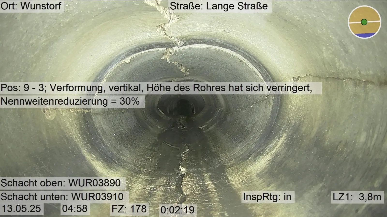 Brüche und Deformationen: Die Kanaluntersuchung zeigt Schäden an vielen Stellen.  (Foto: Stadt Wunstorf)