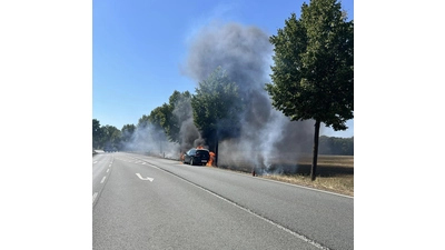 Der Pkw in Vollbrand. (Foto: Feuerwehr)