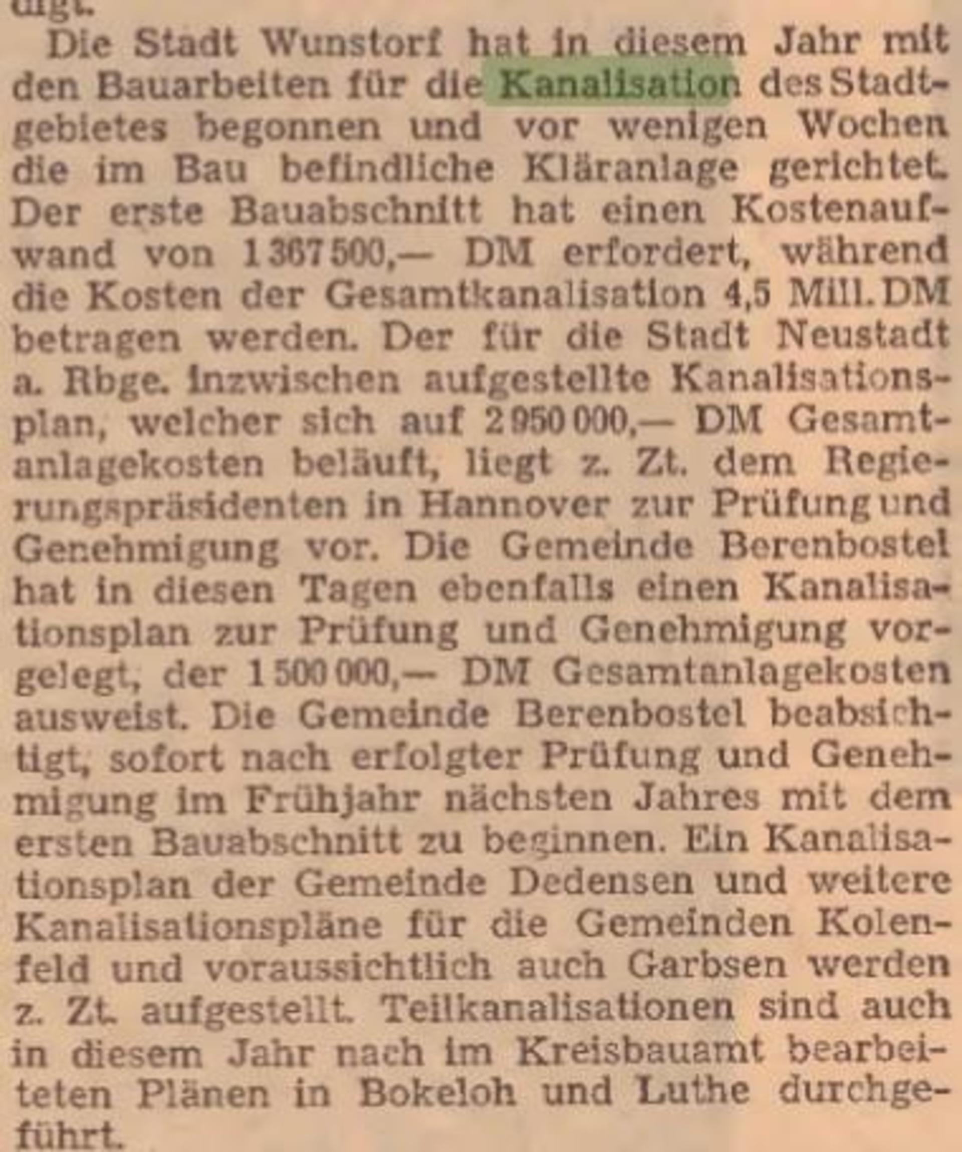 Ausschnitt Kosten, Wunstorfer Zeitung 31.12.1956. (Foto: privat)