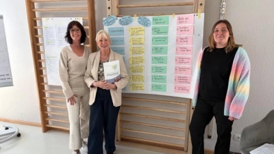 Fortbildung (v.li.): Sandra Stegemann (Einrichtungsleitung Abenteuerland), Dozentin Diana Dettke und Jennifer Bergmann (stellvertretende Einrichtungsleitung Zwergenwelt). (Foto: privat)