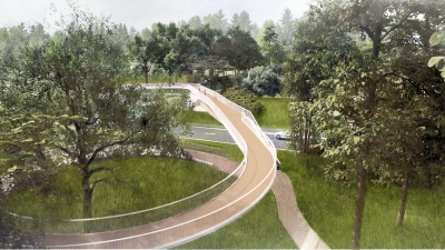 Die Brücke über die B65 wird gebaut. (Foto: KRP Architektur)