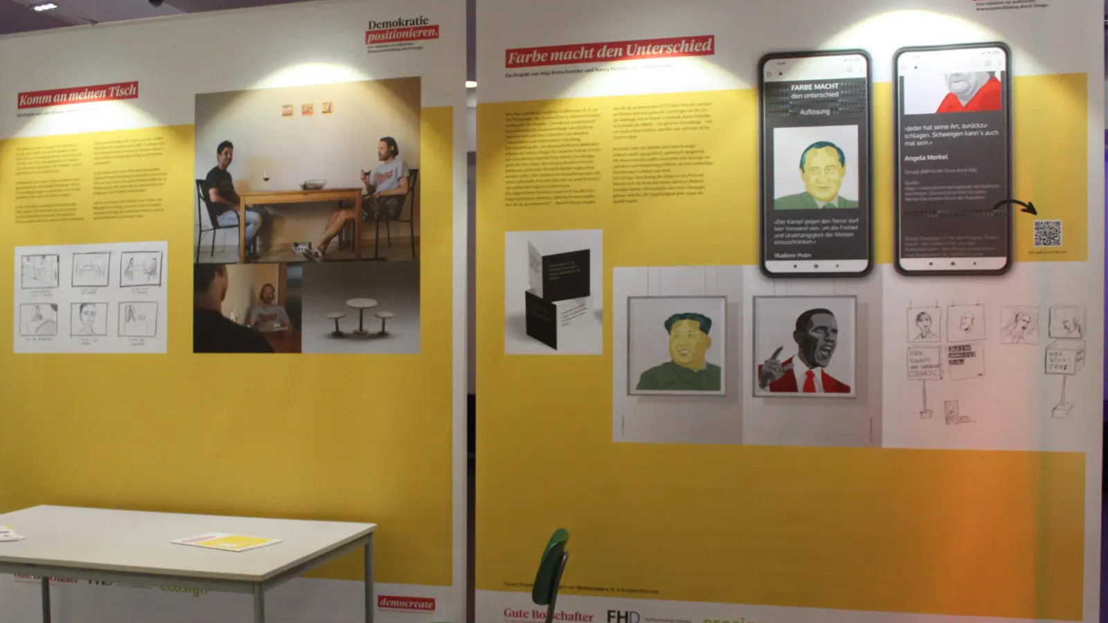 Farbe macht den Unterschied: Besucher sollen ZItate den jeweiligen Portraits zuordnen. Ergebnis gibt es per QR-Code auf einer Website. (Foto: wb)
