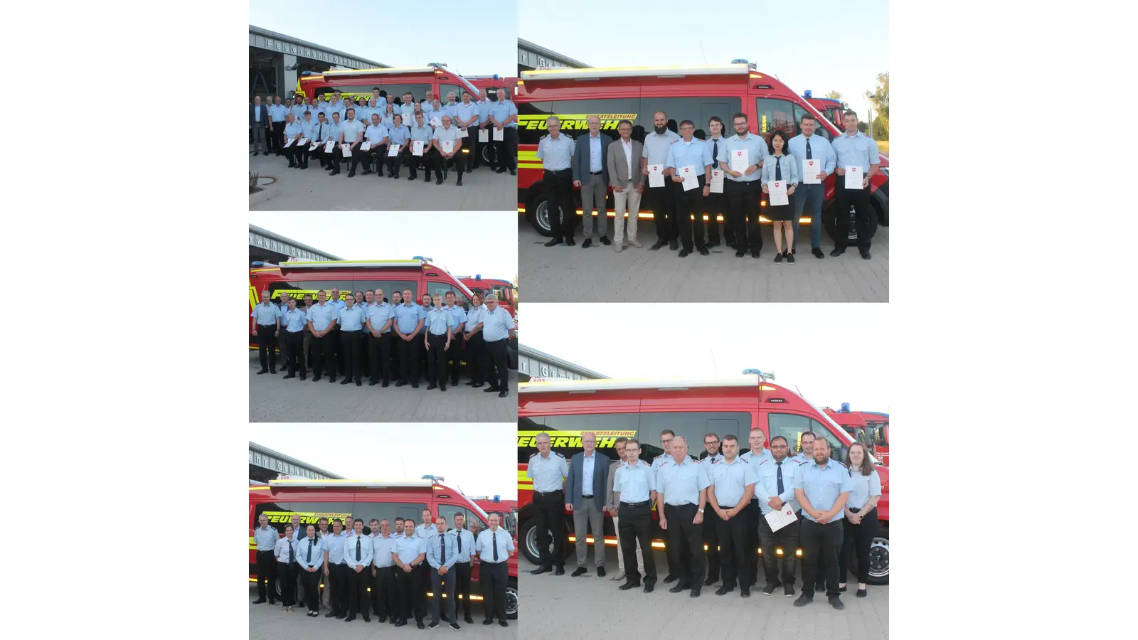Collage mit allen Feuerwehren sowie die Einzelaufnahmen der Feuerwehren. (Foto: FF SG Sachsenhagen)
